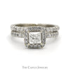Princess Cut Diamond Bridal Set with Diamond Halo and Accented Sides with Matching Soldered Band in 14k White Gold - Thumbnail 1