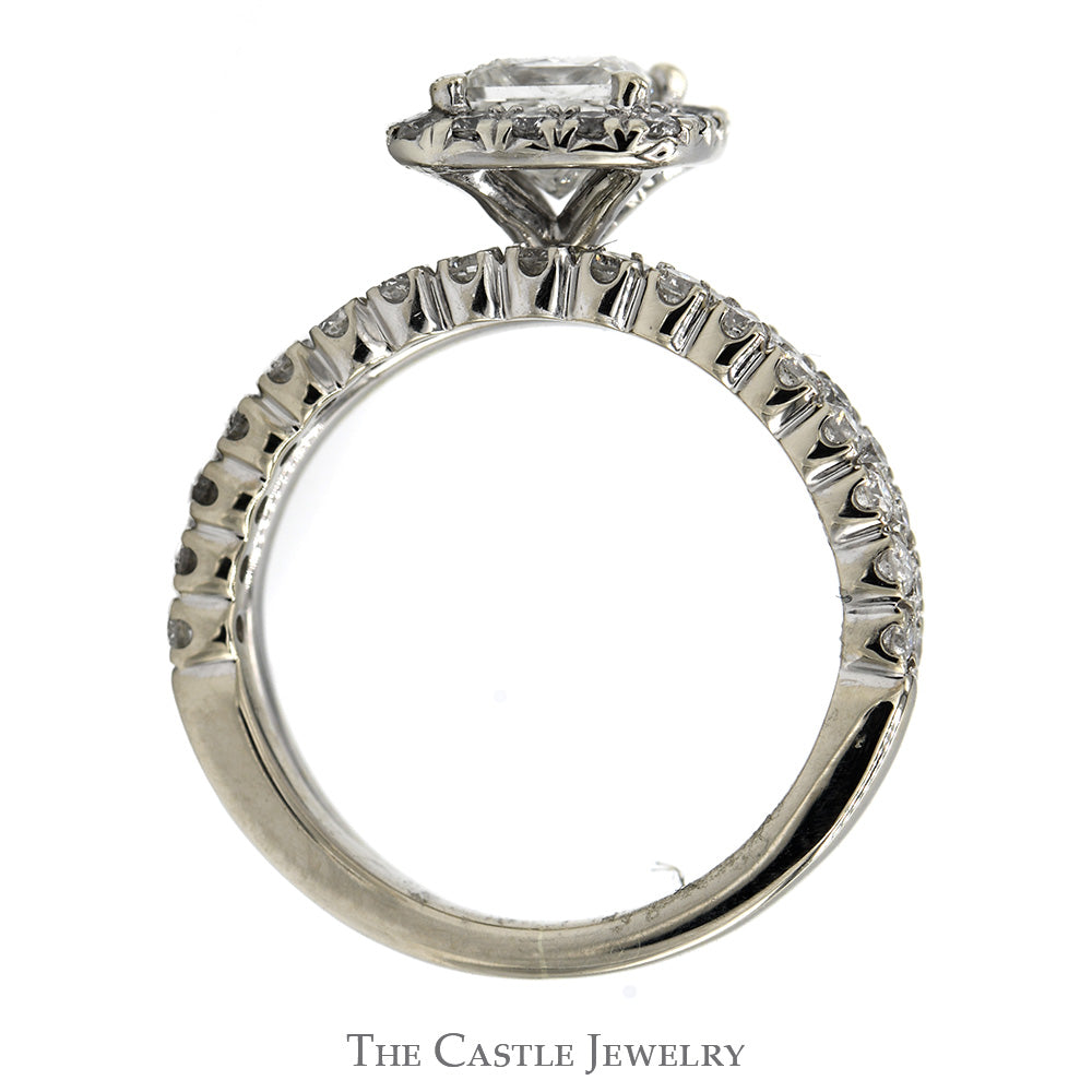 Princess Cut Diamond Bridal Set with Diamond Halo and Accented Sides with Matching Soldered Band in 14k White Gold