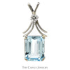 Emerald Cut Aquamarine Pendant with Diamond Accent in 10k White Gold - Thumbnail 1