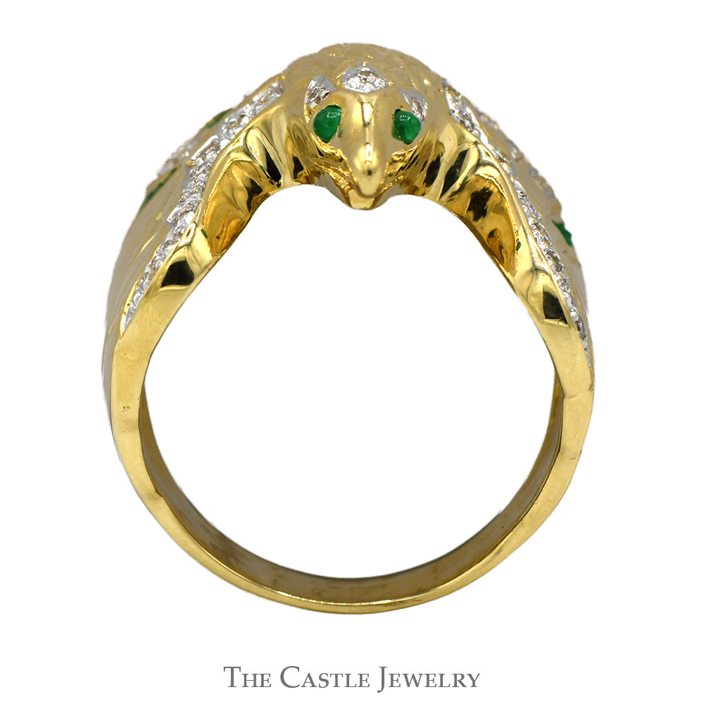 Diamond & Emerald Eagle Ring in 18k Yellow Gold