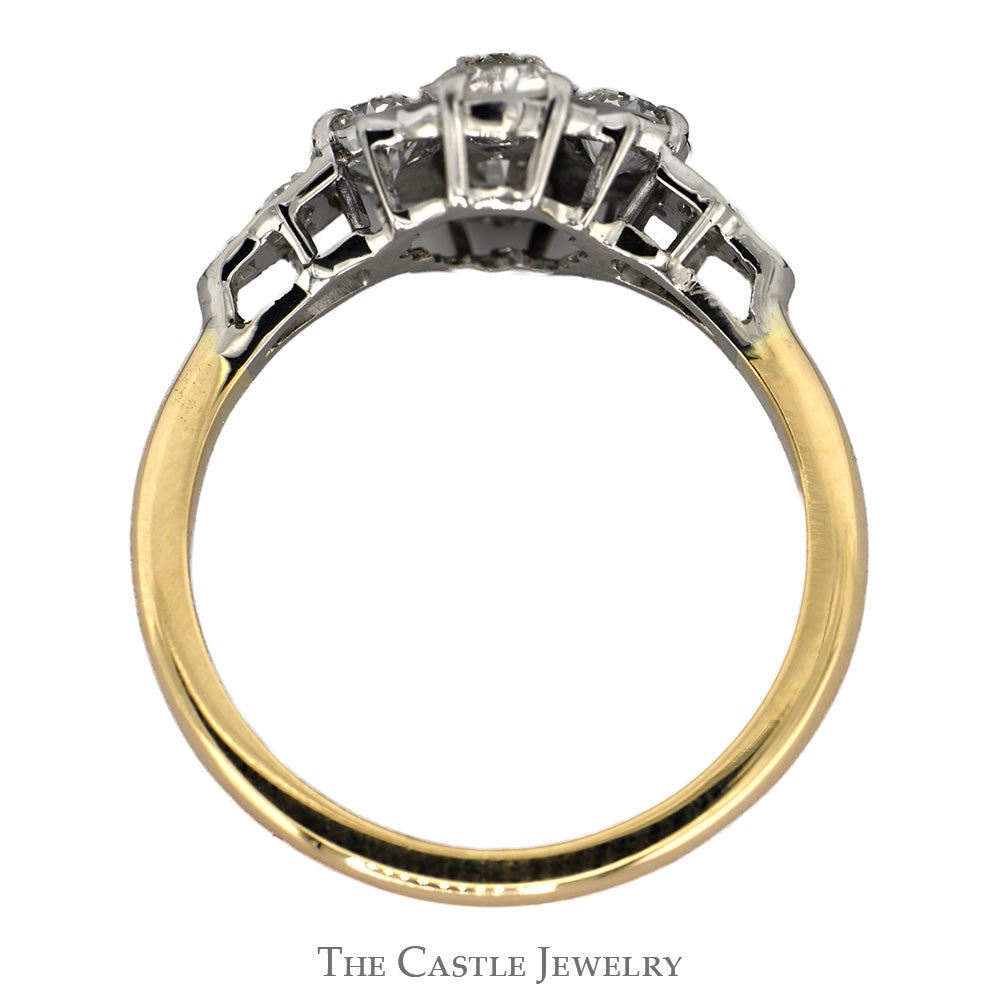 Old European Cut Diamond Flower Cluster Ring in 10k Yellow Gold