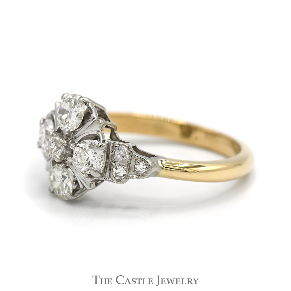 Old European Cut Diamond Flower Cluster Ring in 10k Yellow Gold