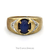 Oval Blue Lindy Star Ring with Diamond Accented Brushed Textured Sides in 10k Yellow Gold - Thumbnail 1