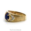 Oval Blue Lindy Star Ring with Diamond Accented Brushed Textured Sides in 10k Yellow Gold - Thumbnail 3