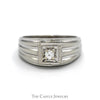 .10ct Round Diamond Solitaire Men's Ring with Ridged Sides in 10k White Gold - Thumbnail 1
