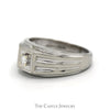 .10ct Round Diamond Solitaire Men's Ring with Ridged Sides in 10k White Gold - Thumbnail 3