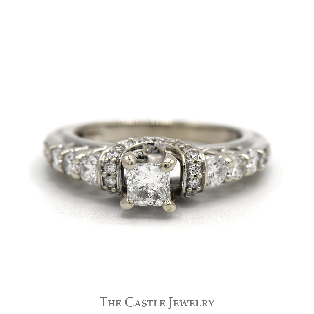 1.30cttw Princess Cut Diamond Engagement Ring with Diamond Accents in 14k White Gold