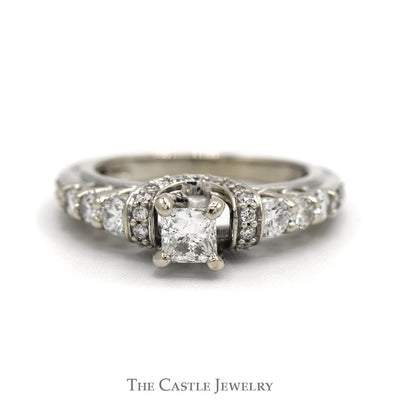 1.30cttw Princess Cut Diamond Engagement Ring with Diamond Accents in 14k White Gold