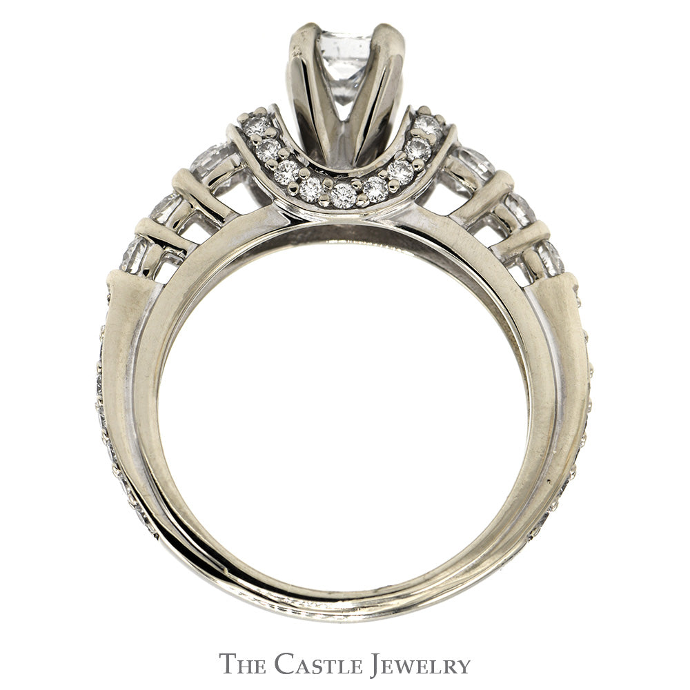 1.30cttw Princess Cut Diamond Engagement Ring with Diamond Accents in 14k White Gold