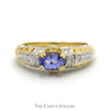 Oval Tanzanite Ring with Diamond Accented Sides in Ornate 14k Yellow Gold Mounting - Thumbnail 1