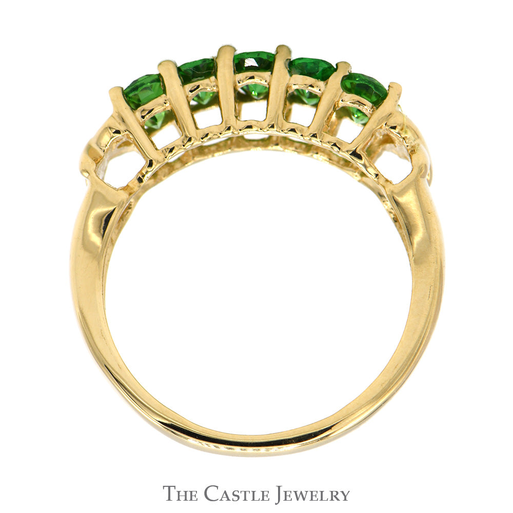 5 Oval Cut Tsavorite Garnet Band in 14k Yellow Gold "X" Design