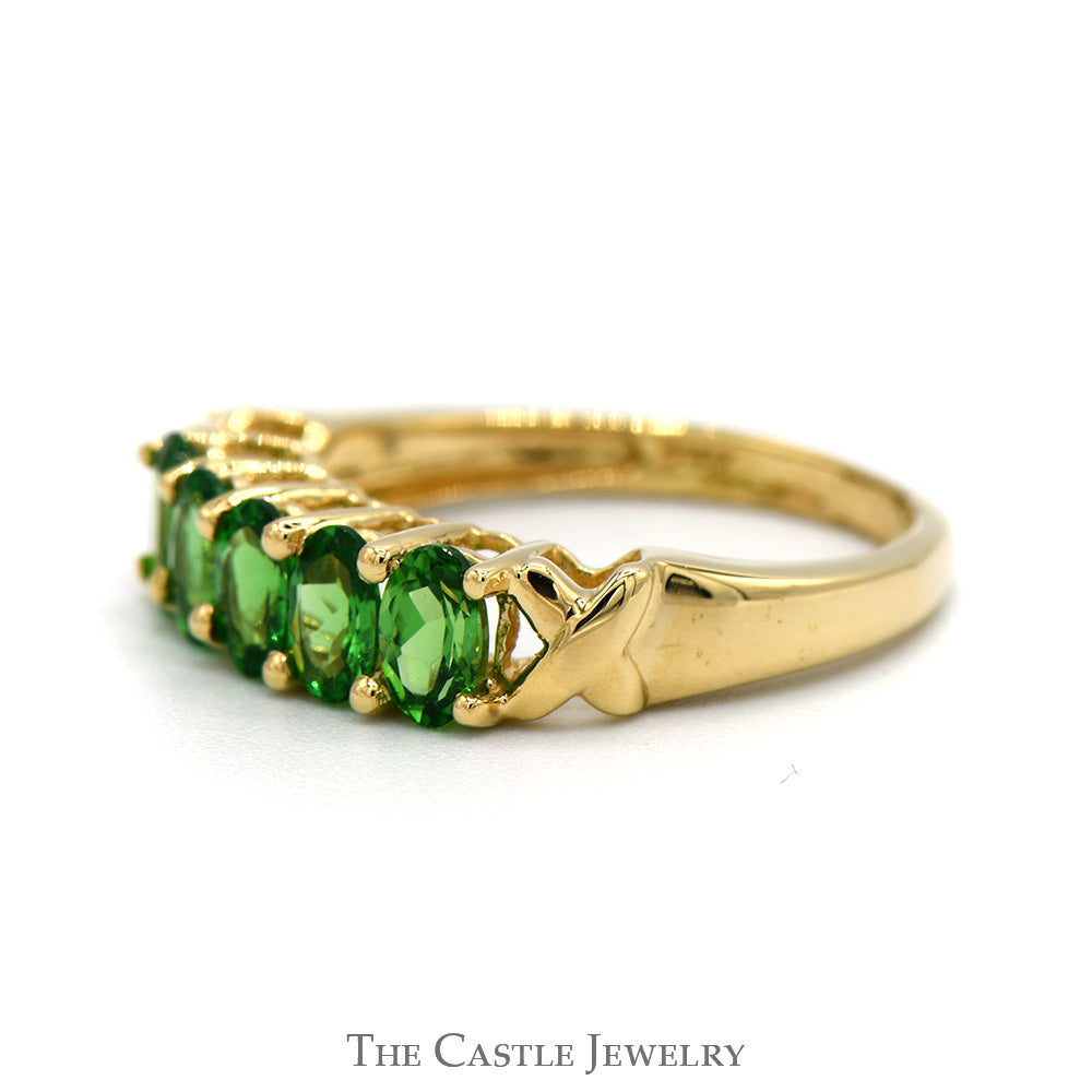 5 Oval Cut Tsavorite Garnet Band in 14k Yellow Gold "X" Design