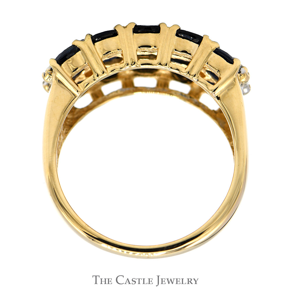 Oval Sapphire & Round Diamond Cluster Band in 14k Yellow Gold