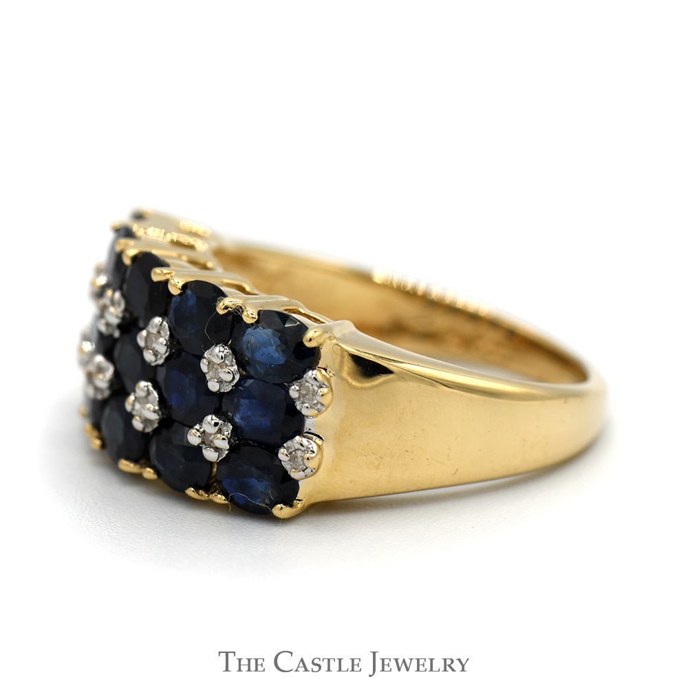 Oval Sapphire & Round Diamond Cluster Band in 14k Yellow Gold