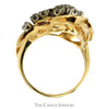 1/2cttw Floral Inspired Cluster Ring with Leaf Designed Halo in 14k Yellow Gold - Thumbnail 2