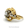 1/2cttw Floral Inspired Cluster Ring with Leaf Designed Halo in 14k Yellow Gold - Thumbnail 3