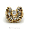 1.25cttw Baguette and Round Diamond Horseshoe Ring in 14k Yellow Gold - Thumbnail 1