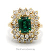 Emerald Cut Emerald Ring with White Sapphire Double Halo in 14k Yellow Gold - Thumbnail 1