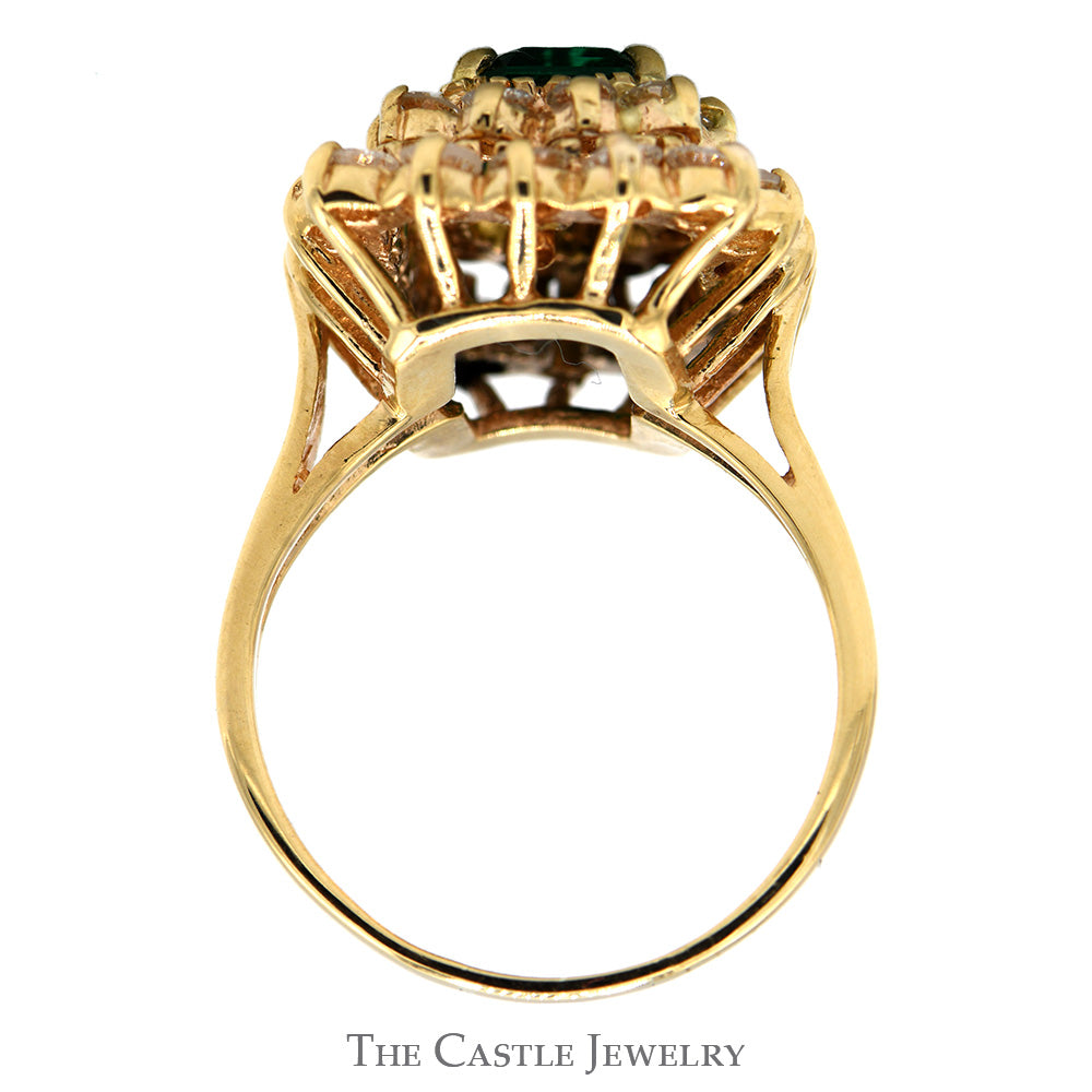 Emerald Cut Emerald Ring with White Sapphire Double Halo in 14k Yellow Gold