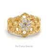 Round Cubic Zirconia Cluster Ring with Open Nugget Designed Sides in 14k Yellow Gold - Thumbnail 1