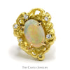 Oval Opal Ring with Diamond Accents in 14k Yellow Gold Open Nugget Style Mounting - Thumbnail 1