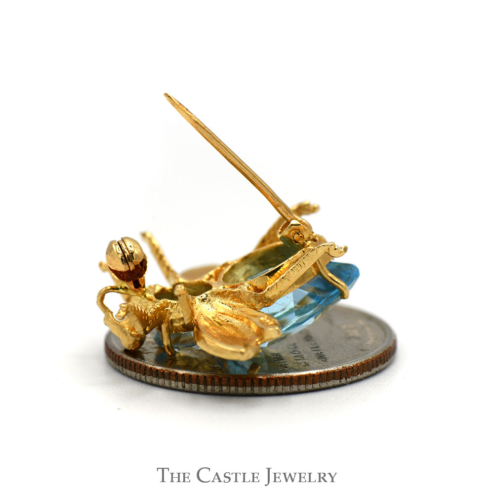 Blue Topaz Bee Pin in 14k Yellow Gold