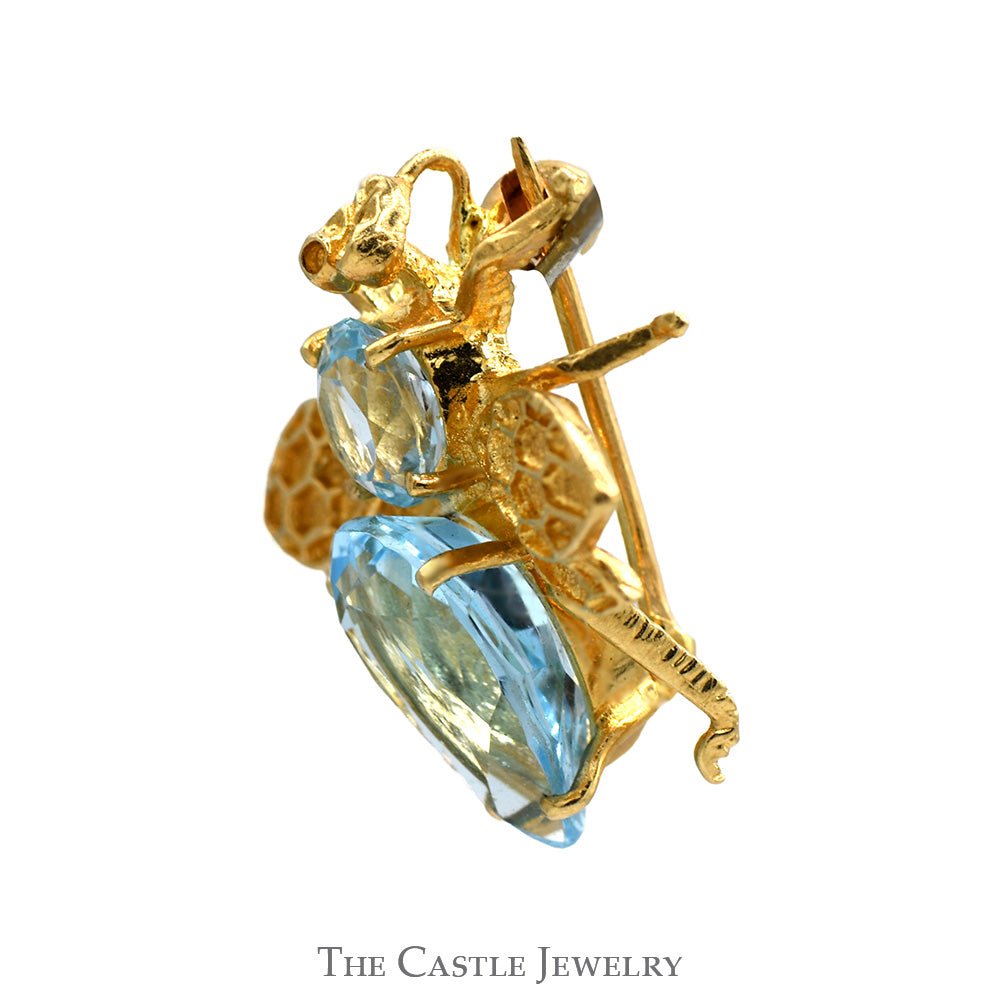 Blue Topaz Bee Pin in 14k Yellow Gold