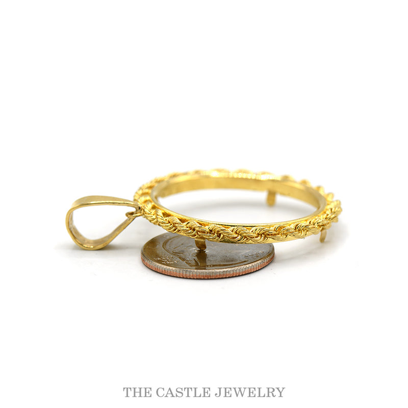 Rope Bezel Designed Pendant Coin Tab Mount in 14k Yellow Gold