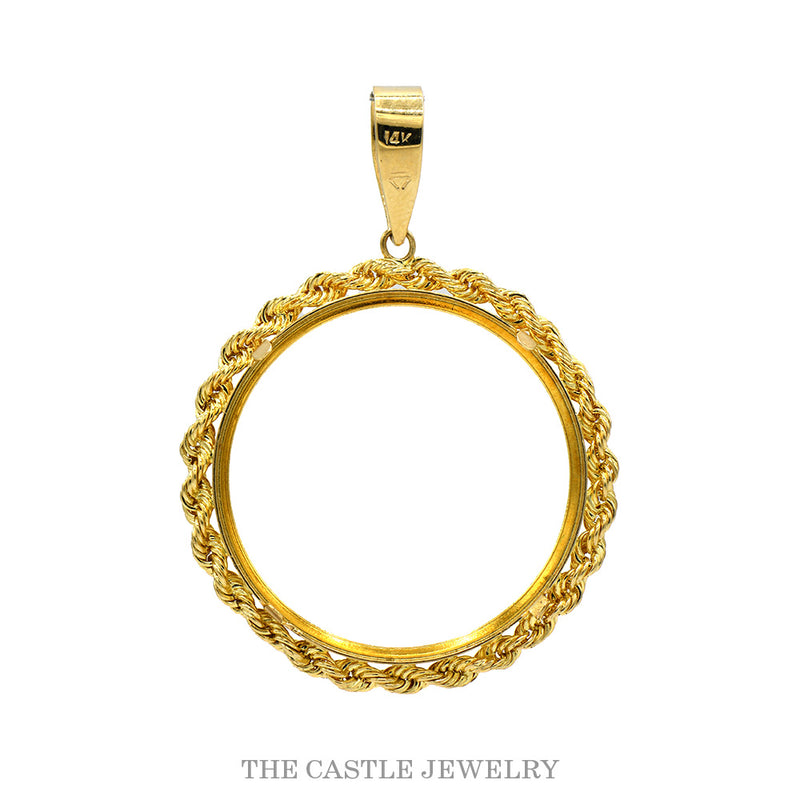 Rope Bezel Designed Pendant Coin Tab Mount in 14k Yellow Gold