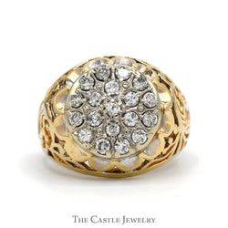 3/4cttw Kentucky Diamond Cluster Ring with Open Filigree Sides in 10k Yellow Gold