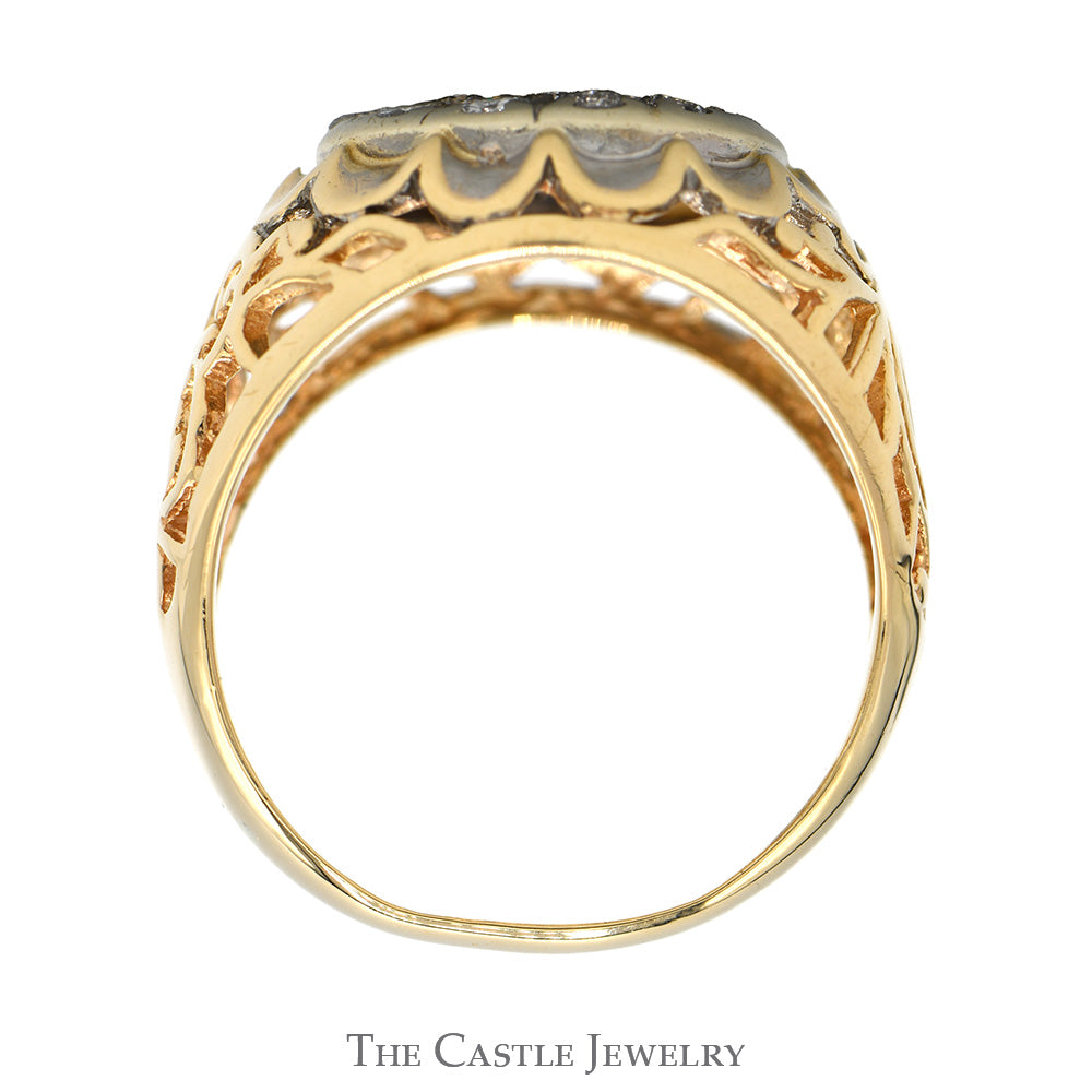 3/4cttw Kentucky Diamond Cluster Ring with Open Filigree Sides in 10k Yellow Gold