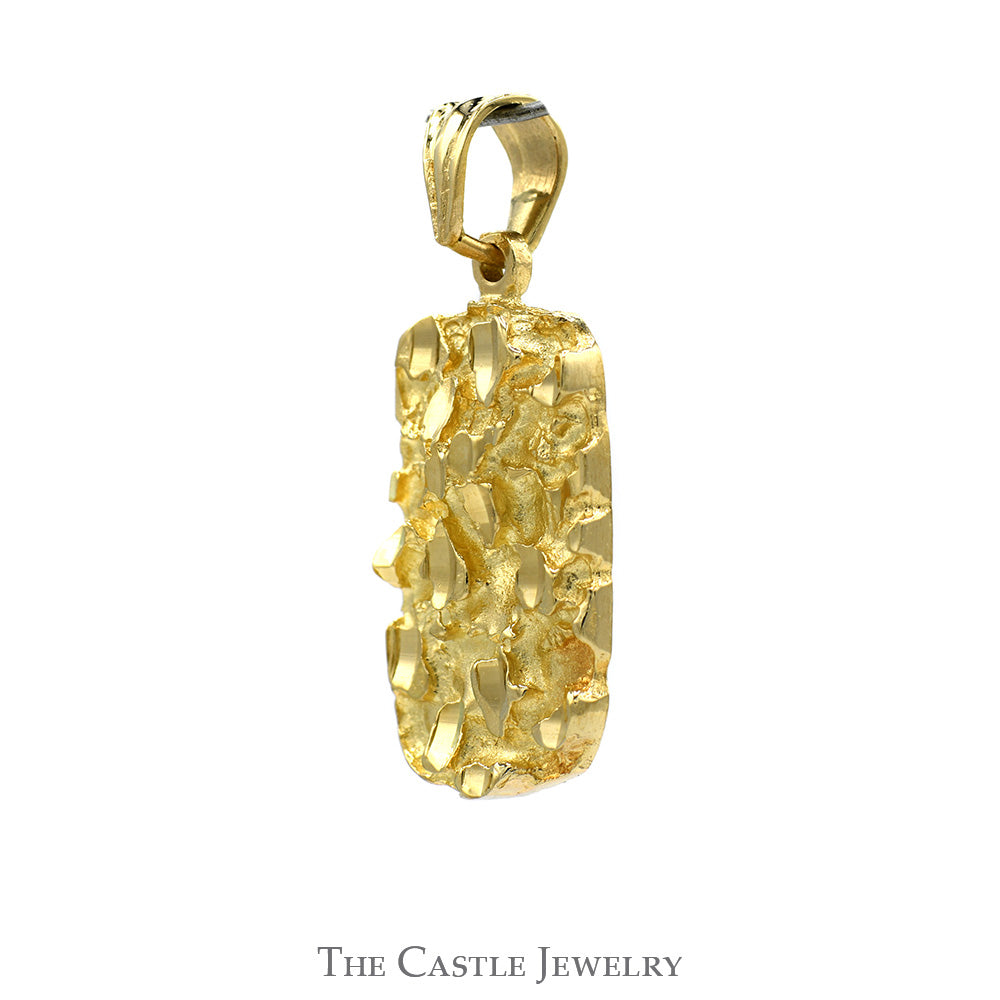 Textured Gold Nugget Bar Designed Pendant in 14k Yellow Gold