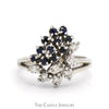 Sapphire & Diamond Cluster Ring with Split Shank Sides in 14k White Gold - Thumbnail 1