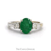 Oval Cut Emerald Ring with Diamond Accented Sides in 18k White Gold - Thumbnail 1