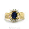 Oval Sapphire Ring with Round & Baguette Cut Diamond Accents in 14k Yellow Gold - Thumbnail 1