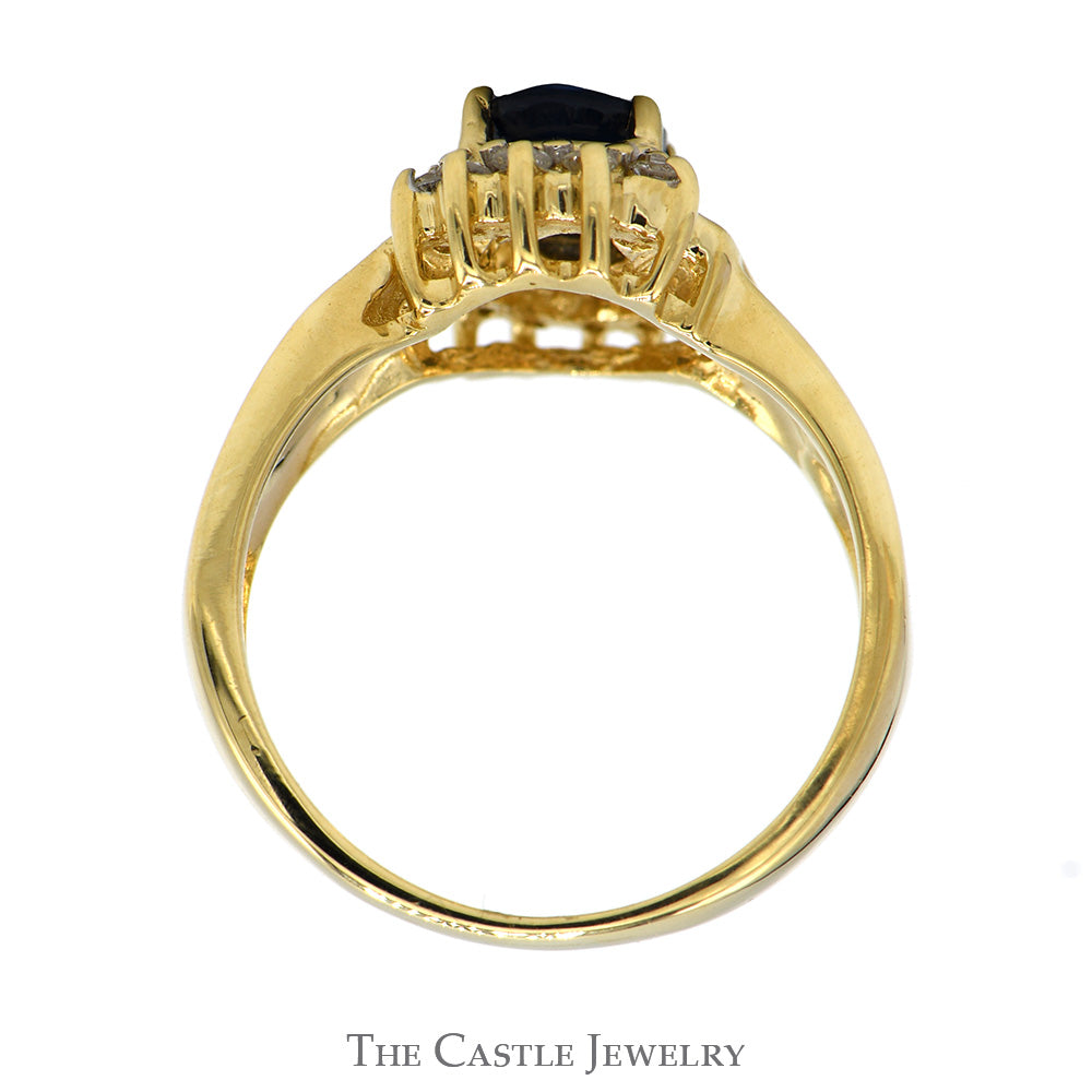 Oval Sapphire Ring with Round & Baguette Cut Diamond Accents in 14k Yellow Gold