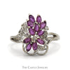 Marquise Ruby & Round Diamond Cluster Ring in 14k White Gold Split Shank Setting - Thumbnail 1
