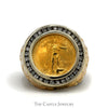 2002 Liberty Coin Ring with 1/2cttw Diamond Bezel and Textured Nugget Sides in 14k Yellow Gold - Thumbnail 1