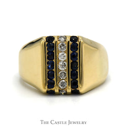 Vertically Set Sapphire & 1/4cttw Diamond Cluster Ring in 14k Yellow Gold