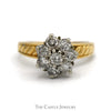 1cttw Diamond Flower Cluster Ring with Diagonally Grooved Sides in 10k Yellow Gold - Thumbnail 1