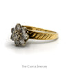 1cttw Diamond Flower Cluster Ring with Diagonally Grooved Sides in 10k Yellow Gold - Thumbnail 3