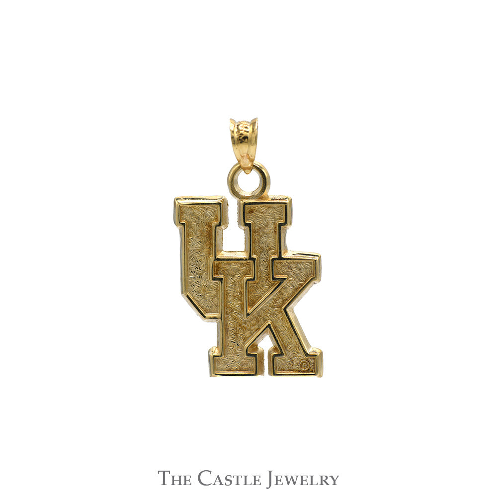 "UK" Logo Charm Pendant with Brushed Textured Design in 10k Yellow Gold