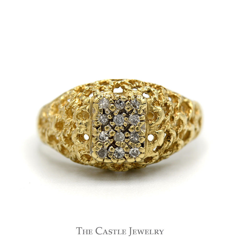 Rectangular Diamond Cluster Ring with Open Nugget Sides in 10k Yellow Gold