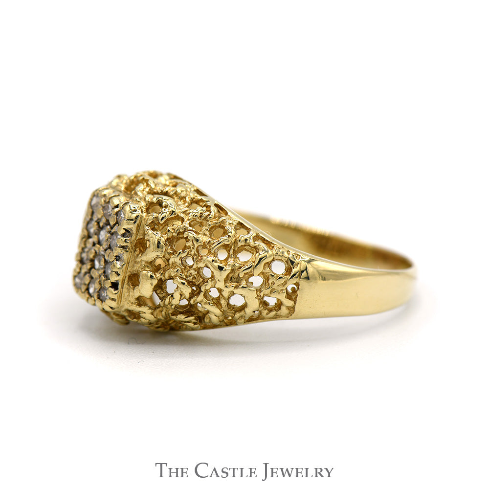 Rectangular Diamond Cluster Ring with Open Nugget Sides in 10k Yellow Gold