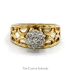 7 Diamond Flower Cluster Ring with Open Lattice Sides in 10k Yellow Gold - Thumbnail 1