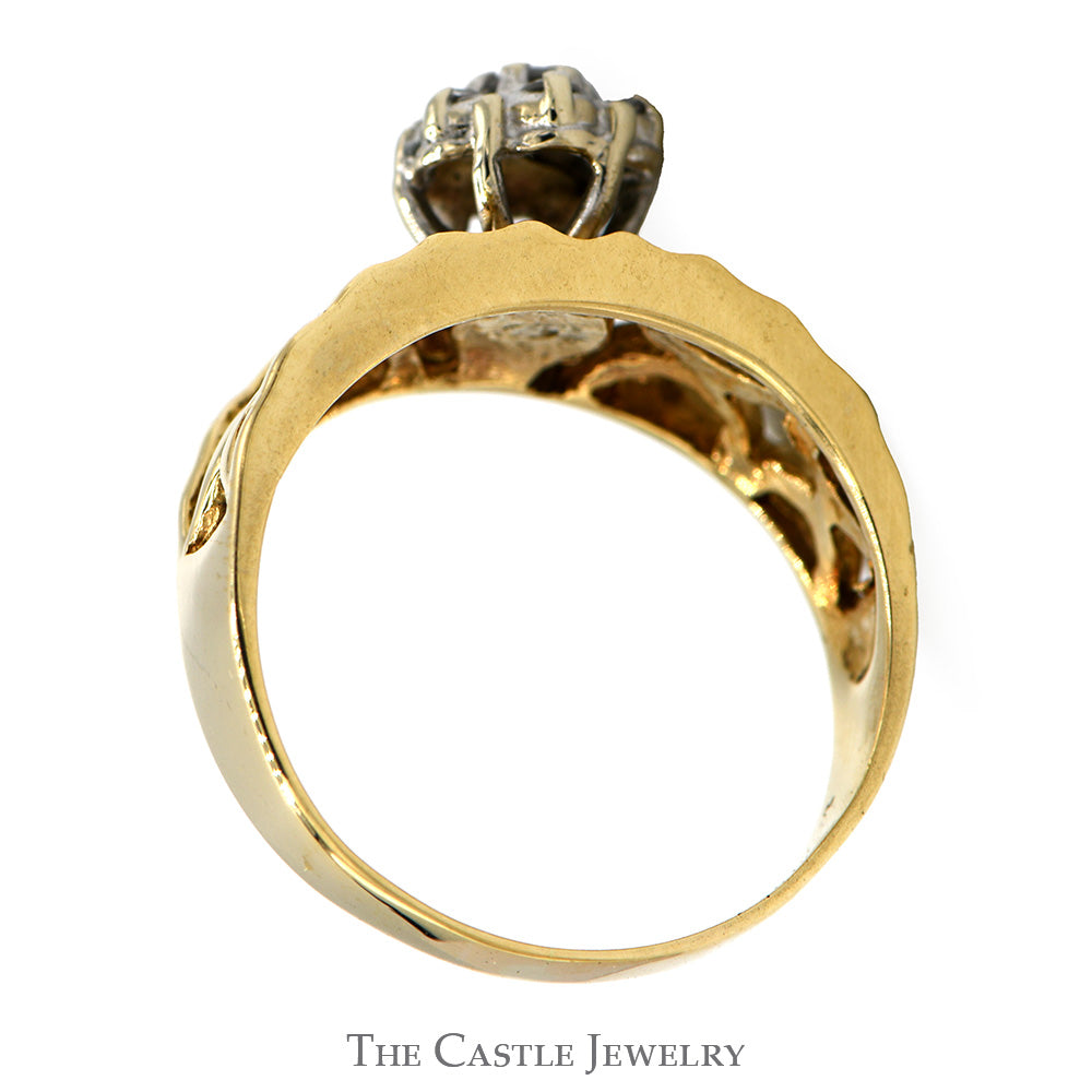 7 Diamond Flower Cluster Ring with Open Lattice Sides in 10k Yellow Gold