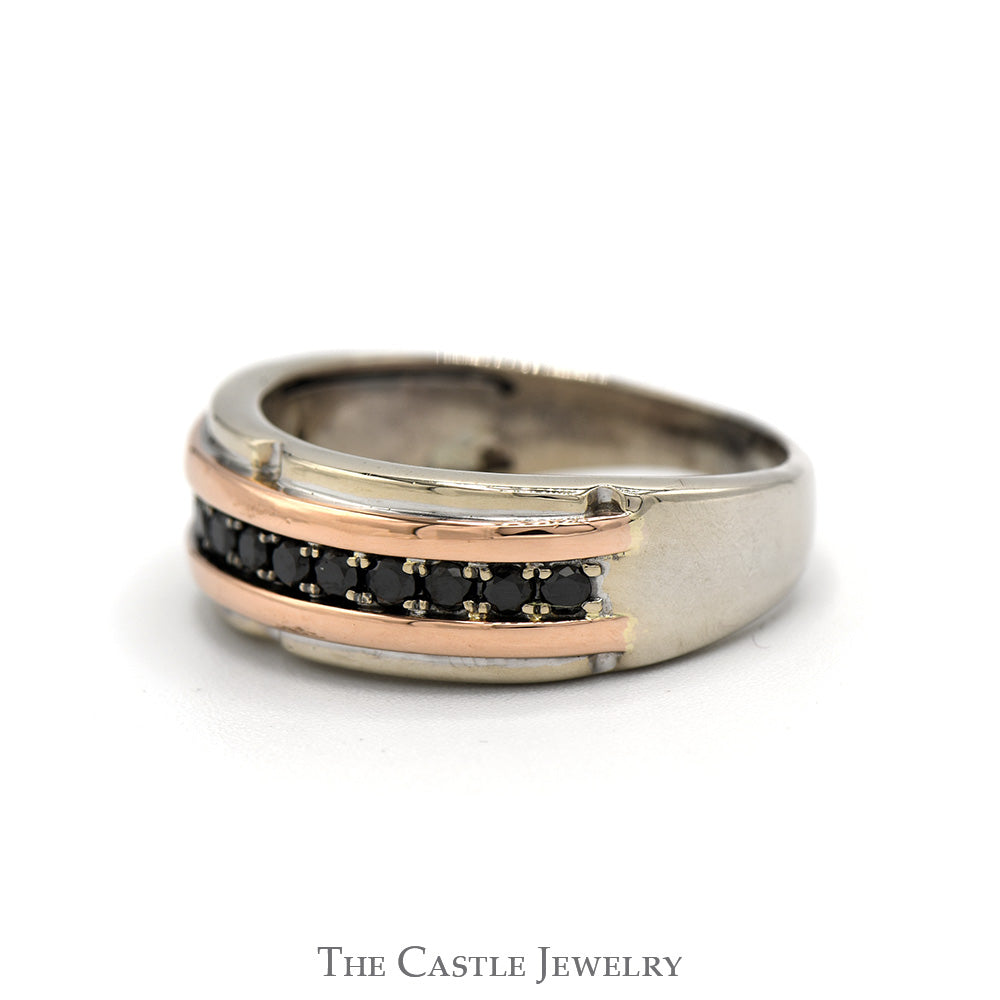 Men's 1/2cttw Black Diamond Wedding Band in Two Tone 10k White & Rose Gold