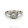 Illusion Set Diamond Engagement Ring with Diamond Halo and Accented Sides in 10k White Gold - Thumbnail 1