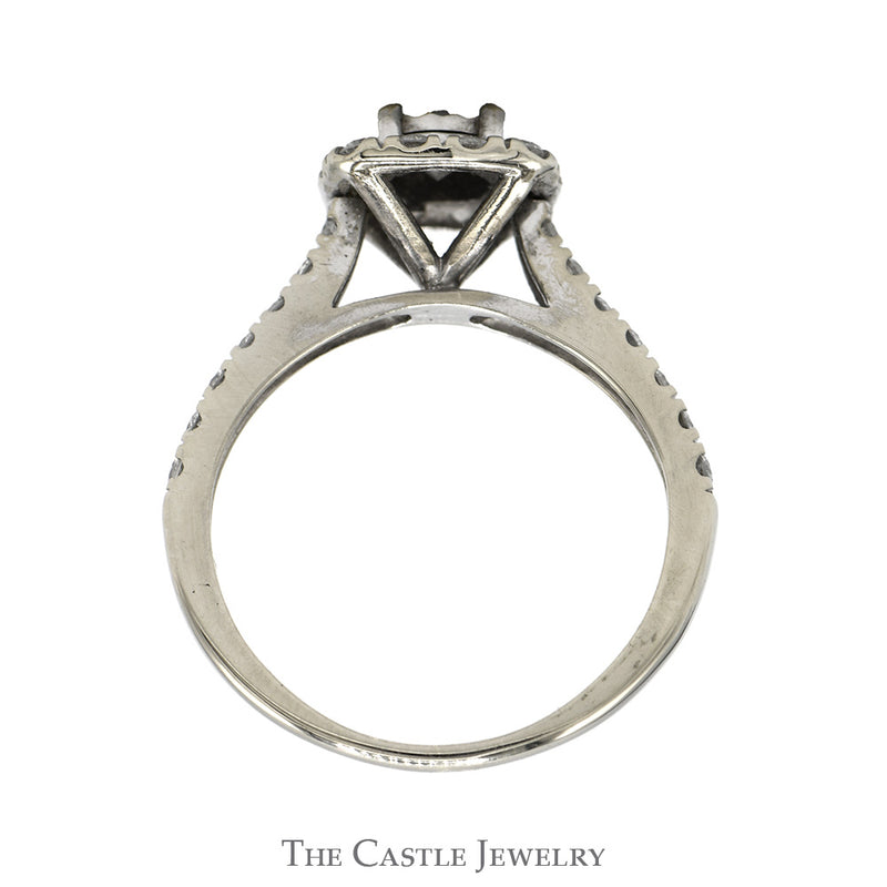 Illusion Set Diamond Engagement Ring with Diamond Halo and Accented Sides in 10k White Gold