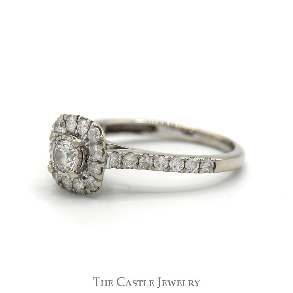 Illusion Set Diamond Engagement Ring with Diamond Halo and Accented Sides in 10k White Gold